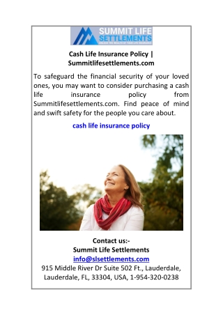 Cash Life Insurance Policy Summitlifesettlements.com