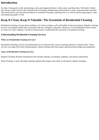 Keep It Clean, Keep It Valuable: The Essentials of Residential Cleaning