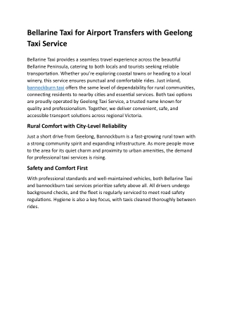 Bellarine Taxi for Airport Transfers with Geelong Taxi Service