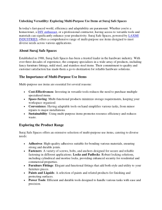 Unlocking Versatility Exploring Multi-Purpose Use Items at Suraj Safe Spaces