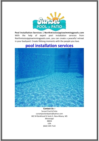 Pool Installation Services  Northmississippiswimmingpools.com
