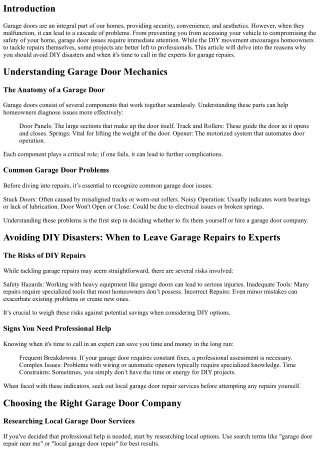 Avoiding DIY Disasters: When to Leave Garage Repairs to Experts