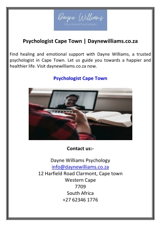 Psychologist Cape Town  Daynewilliams.co.za