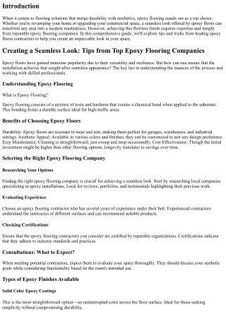 Creating a Seamless Look: Tips from Top epoxy flooring companies.