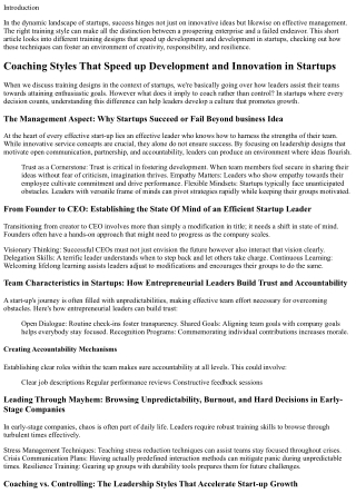 Training Designs That Speed Up Development and Innovation in Startups