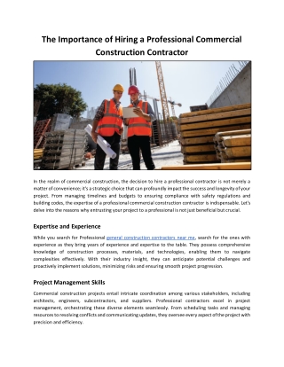 The Importance of Hiring a Professional Commercial Construction Contractor
