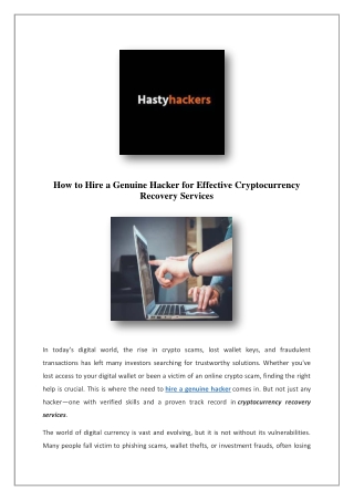 Cryptocurrency Recovery Services | Hastyhacker
