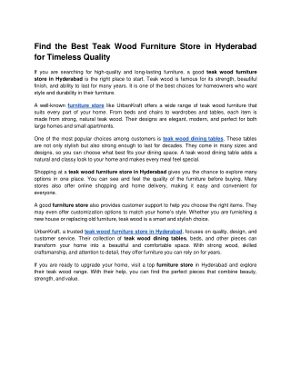 Find the Best Teak Wood Furniture Store in Hyderabad for Timeless Quality