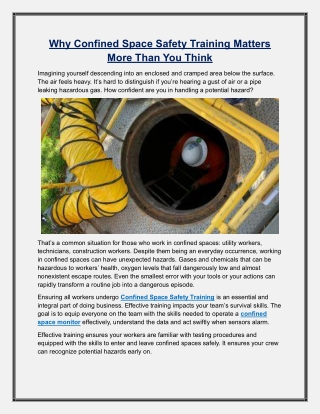 Why Confined Space Safety Training Matters More Than You Think