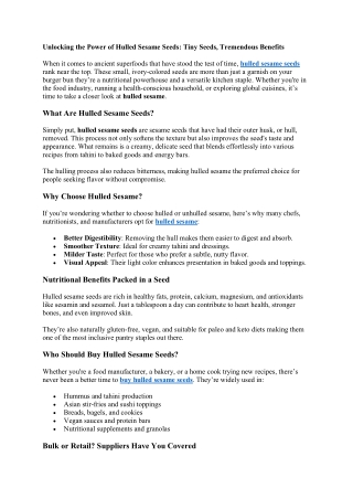 Unlocking the Power of Hulled Sesame Seeds Tiny Seeds, Tremendous Benefits