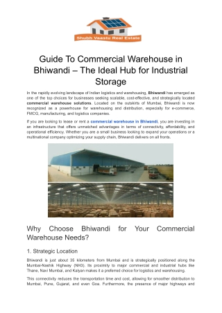 Guide To Commercial Warehouse in Bhiwandi – The Ideal Hub for Industrial Storage