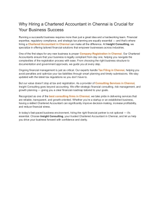 Why Hiring a Chartered Accountant in Chennai is Crucial for Your Business Success