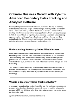 Optimise Business Growth with Zylem’s Advanced Secondary Sales Tracking and Analytics Software