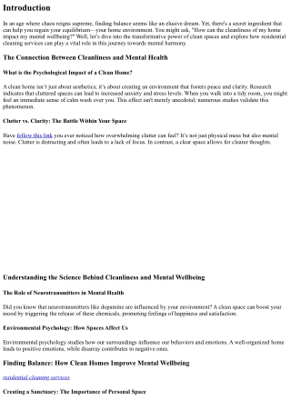 Finding Balance: How Clean Homes Improve Mental Wellbeing