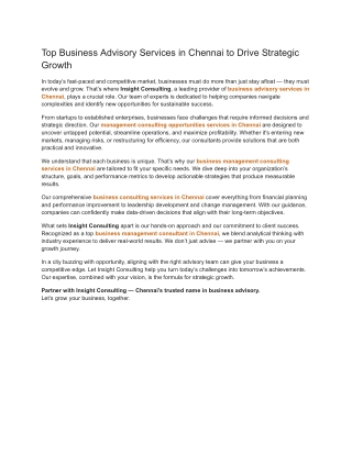 Top Business Advisory Services in Chennai to Drive Strategic Growth