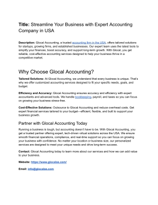 Glocal Accounting Company in USA