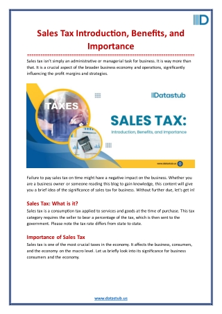 Sales Tax Introduction, Benefits, and Importance