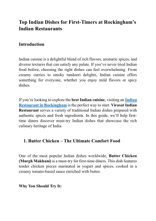 Top Indian Dishes for First-Timers at Rockingham’s Indian Restaurants