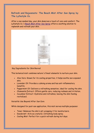 Refresh and Rejuvenate: The Beach Mist After Sun Spray by The Lyfestyle Co.