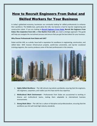 How to Recruit Engineers From Dubai and Skilled Workers for Your Business