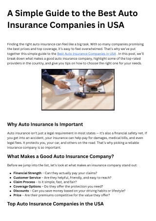A Simple Guide to the Best Auto Insurance Companies in USA