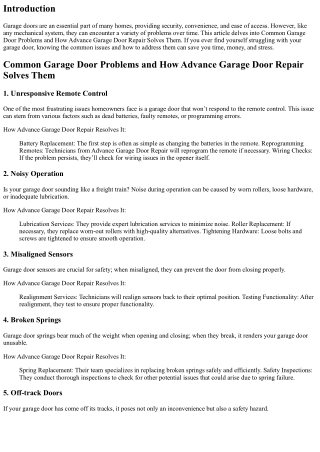 Common Garage Door Problems and How Advance Garage Door Repair Solves Them