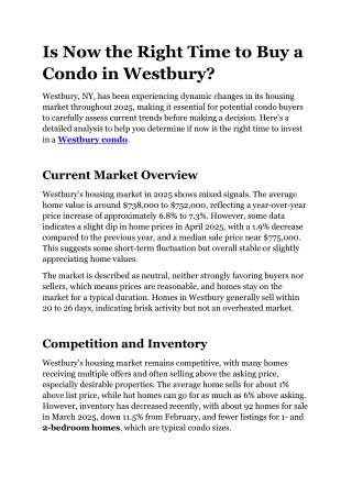Is Now the Right Time to Buy a Condo in Westbury