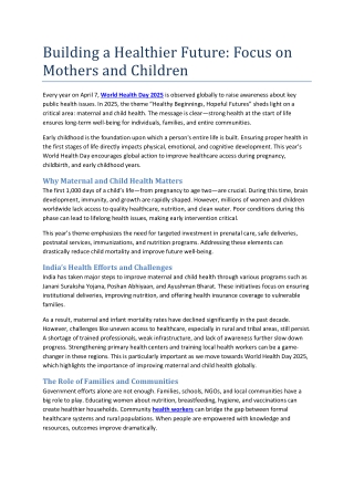 Building a Healthier Future: Focus on Mothers and Children