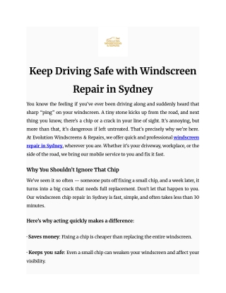 Keep Driving Safe with Windscreen Repair in Sydney