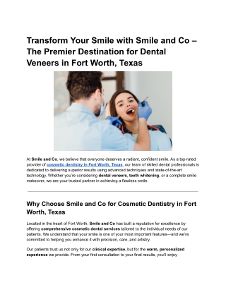 Transform Your Smile with Smile and Co – The Premier Destination for Dental Veneers in Fort Worth, Texas