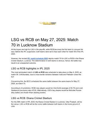 LSG vs RCB on May 27, 2025_ Match 70 in Lucknow Stadium