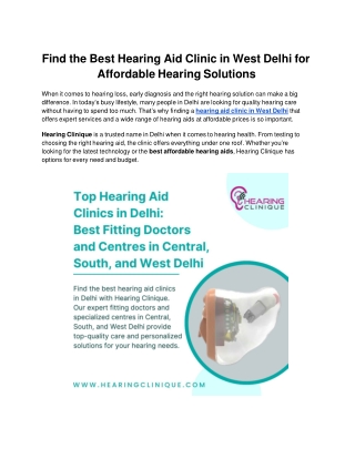 Find the Best Hearing Aid Clinic in West Delhi for Affordable Hearing Solutions