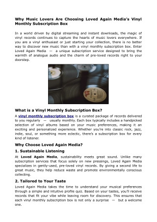 Why Music Lovers Are Choosing Loved Again Media’s Vinyl Monthly Subscription Box