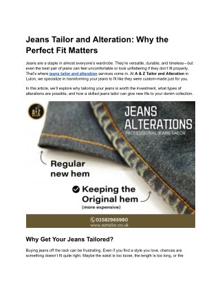 Jeans Tailor and Alteration- Why the Perfect Fit Matters