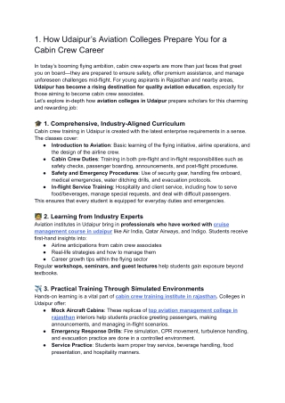 How Udaipur’s Aviation Colleges Prepare You for a Cabin Crew Career