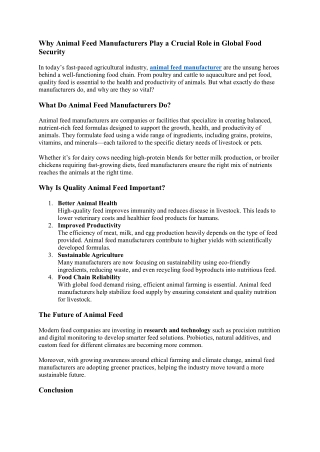 Why Animal Feed Manufacturers Play a Crucial Role in Global Food Security