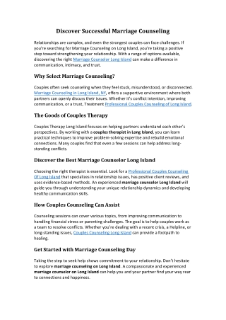 Discover Successful Marriage Counseling