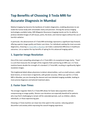 Top Benefits of Choosing 3 Tesla MRI for Accurate Diagnosis in Mumbai