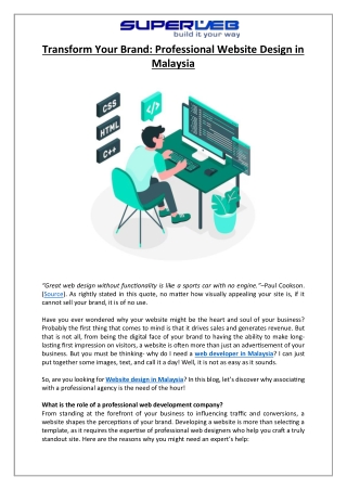 Transform Your Brand- Professional Website Design in Malaysia