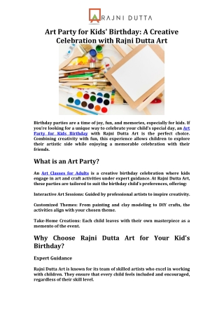 Art Party for Kids' Birthday A Creative Celebration with Rajni Dutta Art