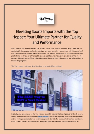 Elevating Sports Imports with the Top Hopper Your Ultimate Partner for Quality and Performance