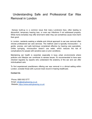 Understanding Safe and Professional Ear Wax Removal in London