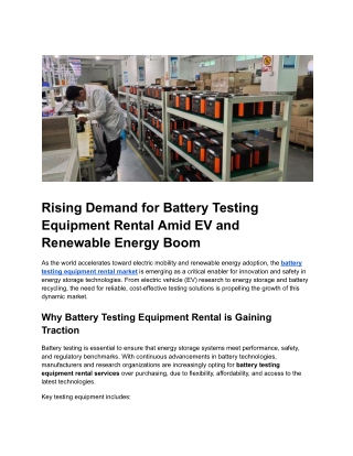 Rising Demand for Battery Testing Equipment Rental Amid EV and Renewable Energy Boom