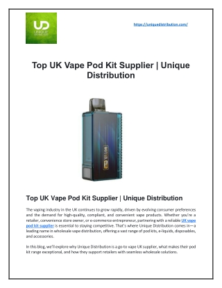 Top UK Vape Pod Kit Supplier  Unique Distribution