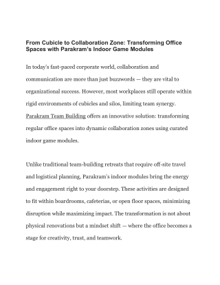 Transforming Office Spaces with Parakram’s Indoor Game Modules