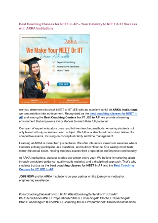 Best Coaching Classes for NEET in AP – Your Gateway to NEET & IIT Success