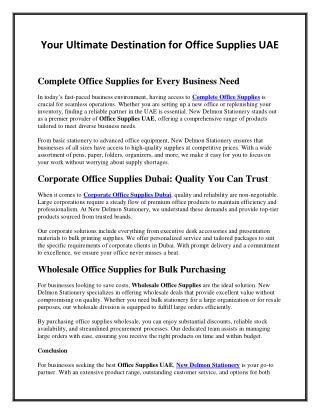 Your Ultimate Destination for Office Supplies UAE