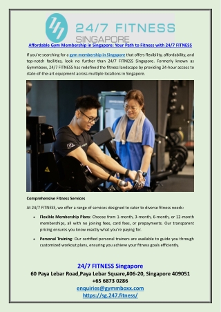 Affordable Gym Membership in Singapore Your Path to Fitness with 247 FITNESS
