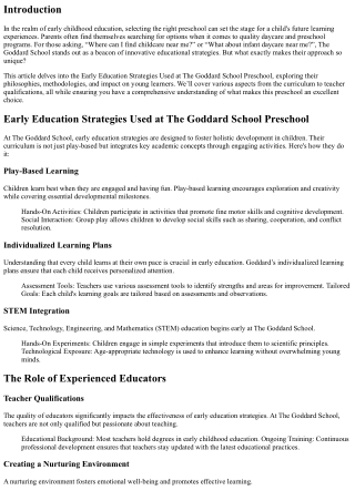 Early Education Strategies Used at The Goddard School Preschool