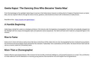 Geeta Kapur The Dancing Diva Who Became ‘Geeta Maa’